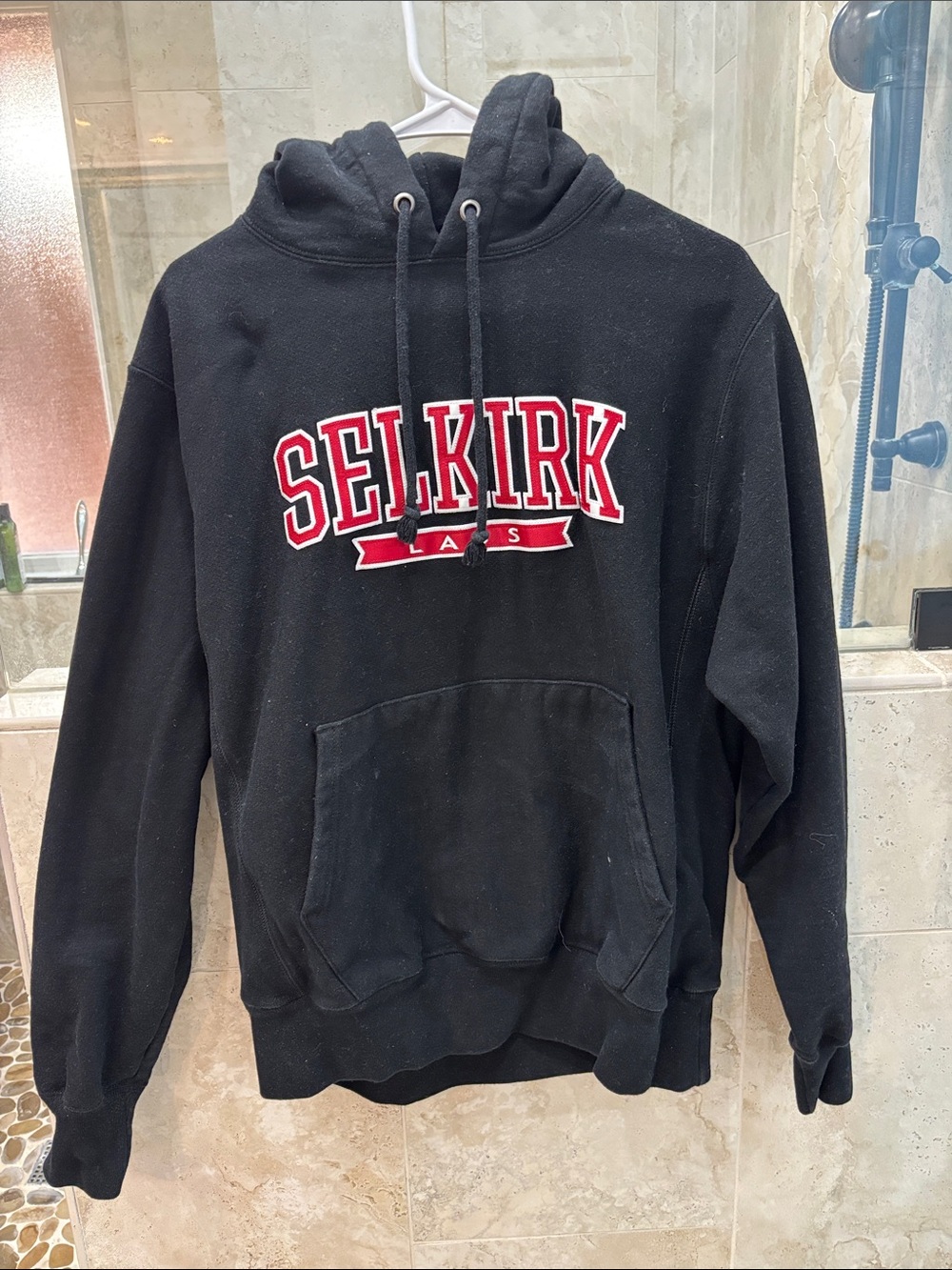 Champion Black Hoodie with Red Selkirk Crest